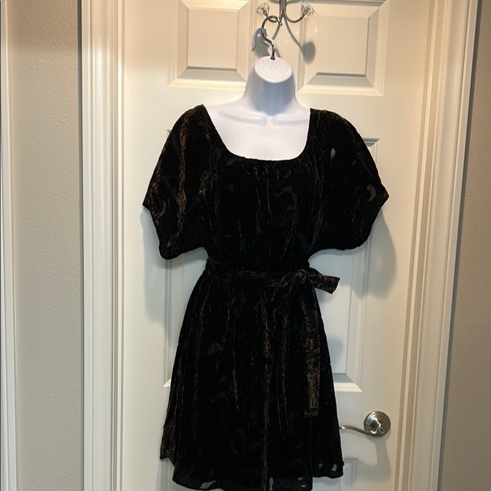 Brown Velvet Dress with Belt